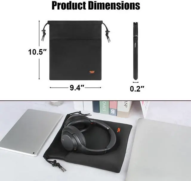 Alt view image 3 of 5 - Desing Wish Lightweight Headphone Storage Bag, Portable Headset Carrying Pouch Headphone Case Bag Soft Travel Pouch for Over-Ear Headphones/Gaming Headsets/Neckband Earbuds (Large Black)
