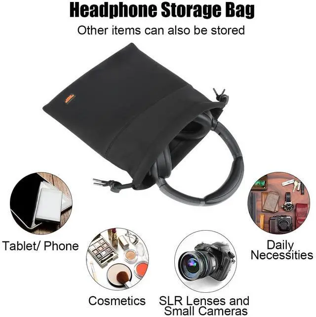 Alt view image 2 of 5 - Desing Wish Lightweight Headphone Storage Bag, Portable Headset Carrying Pouch Headphone Case Bag Soft Travel Pouch for Over-Ear Headphones/Gaming Headsets/Neckband Earbuds (Large Black)