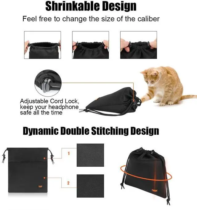 Alt view image 4 of 5 - Desing Wish Lightweight Headphone Storage Bag, Portable Headset Carrying Pouch Headphone Case Bag Soft Travel Pouch for Over-Ear Headphones/Gaming Headsets/Neckband Earbuds (Large Black)