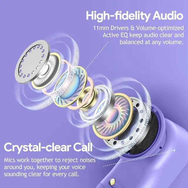 Alt view image 5 of 5 - GOLREX Active Noise Cancelling Ear Buds Bluetooth Headphones Wireless Earbuds with 80H Wireless Charging Case & LED Display, Over-Ear Hooks Earphones Bass Earbud for Sports Running Gym Workout Purple