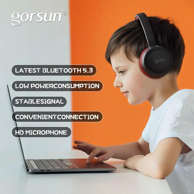 Alt view image 4 of 5 - gorsun Kids Bluetooth Headphones, Bluetooth 5.3, Toddler Headphones 85 dBA Safe Volume, 45H Play Time, with Microphone, Kids Wireless Headset for iPad/Tablet/Travel/School, ldeal Gift (Black&Red)
