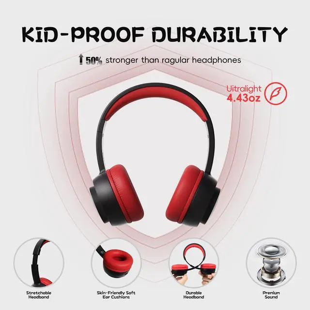 Alt view image 5 of 5 - gorsun Kids Bluetooth Headphones, Bluetooth 5.3, Toddler Headphones 85 dBA Safe Volume, 45H Play Time, with Microphone, Kids Wireless Headset for iPad/Tablet/Travel/School, ldeal Gift (Black&Red)