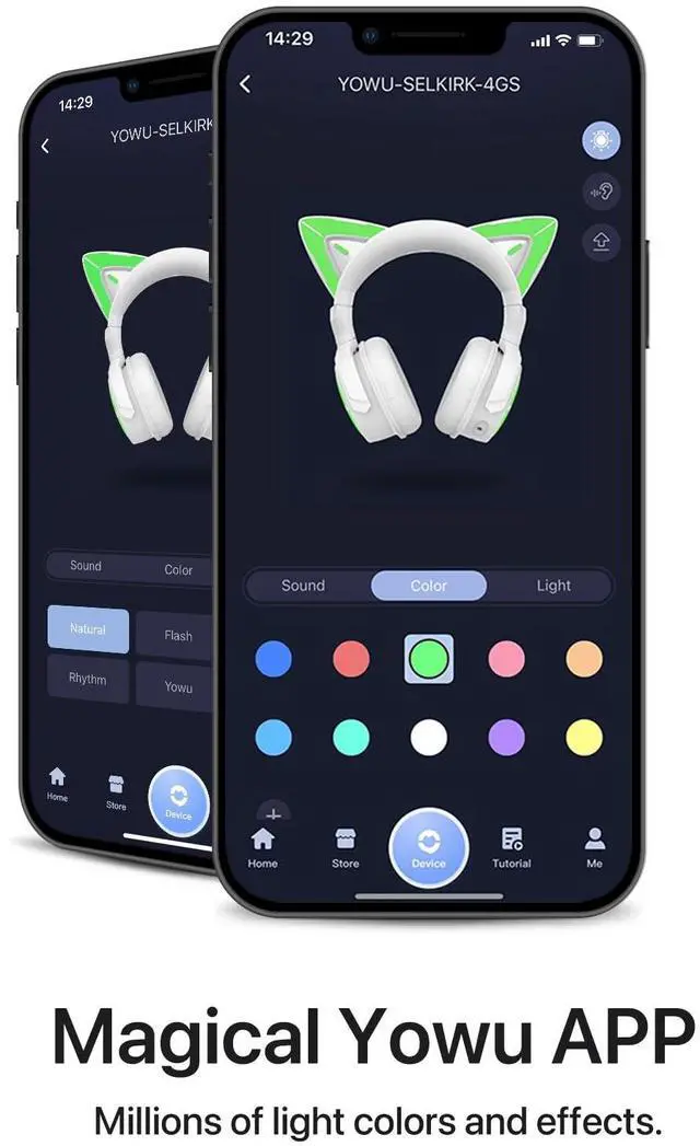 Alt view image 4 of 5 - YOWU Cat Ear Headphones 4GS - RGB Gaming Headset with Mic & 2.4G USB/Type C Dongle for PC/PS4/PS5/XBOX/Switch, Wired/Wireless Bluetooth Headphones(White)