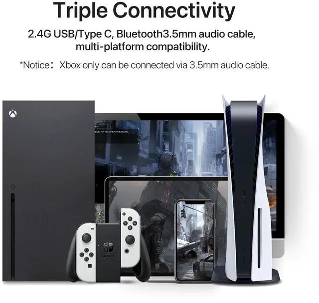 Alt view image 5 of 5 - YOWU Cat Ear Headphones 4GS - RGB Gaming Headset with Mic & 2.4G USB/Type C Dongle for PC/PS4/PS5/XBOX/Switch, Wired/Wireless Bluetooth Headphones(White)