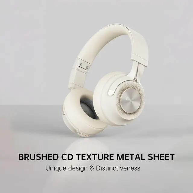 Alt view image 2 of 5 - FINGERTIME Bluetooth Headphones Over-Ear, 60H Playtime and with Low Latency Wireless Headphones with Microphone, HiFi Stereo Foldable Lightweight Headset, Deep Bass for Home Office (Beige)