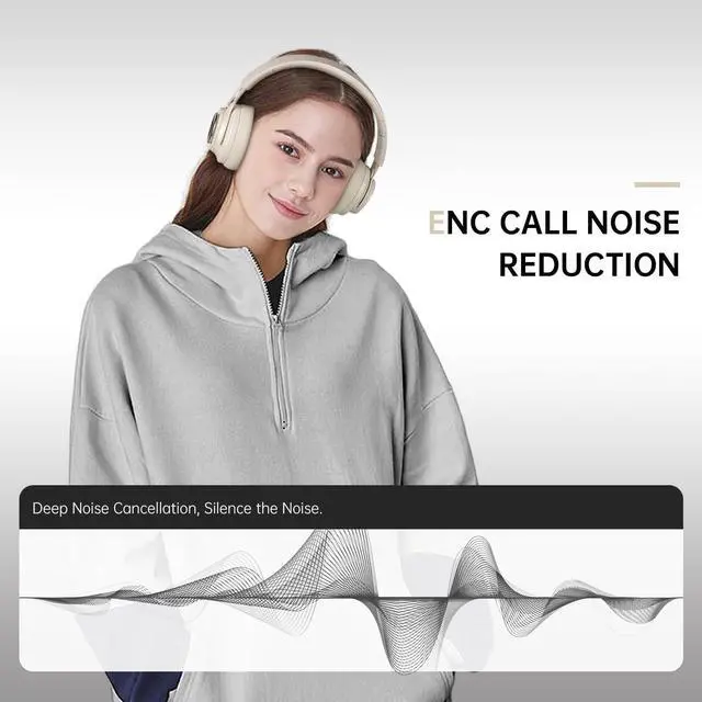 Alt view image 3 of 5 - FINGERTIME Bluetooth Headphones Over-Ear, 60H Playtime and with Low Latency Wireless Headphones with Microphone, HiFi Stereo Foldable Lightweight Headset, Deep Bass for Home Office (Beige)