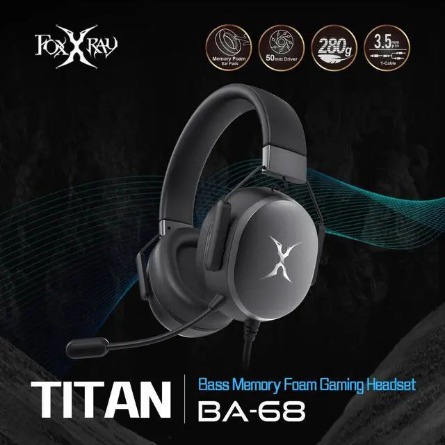 Alt view image 2 of 5 - FOXXRAY BA-68 Gaming Headset for PC, PS4, PS5, Xbox, Lightweight Over-Ear Headphone with mic, 50MM Dynamic Drivers, 3.5mm Audio Jack, Soft Memory Foam Cushion, Removable Microphone