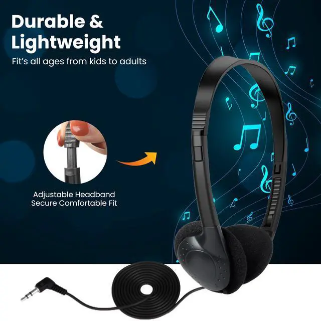 Alt view image 3 of 5 - Deal Maniac Black Over-Ear Headphones - Low-Cost Stereo Headphones for Students, Classroom, Library - Foam Earpad - 3 Pairs, Black