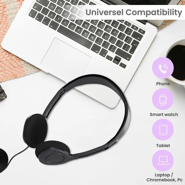 Alt view image 5 of 5 - Deal Maniac Black Over-Ear Headphones - Low-Cost Stereo Headphones for Students, Classroom, Library - Foam Earpad - 3 Pairs, Black