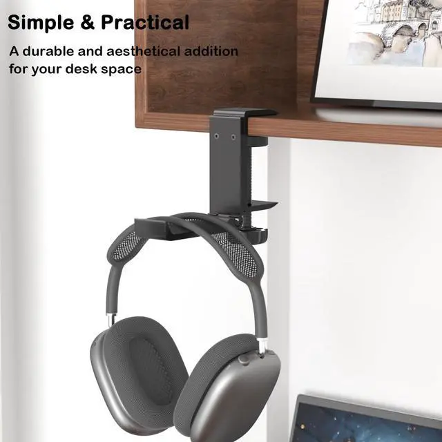 Alt view image 2 of 5 - Ahonnpely Headphone Stand - Aluminum Foldable Clamp-on Headphone Holder, Under Desk Gaming Headset Stand