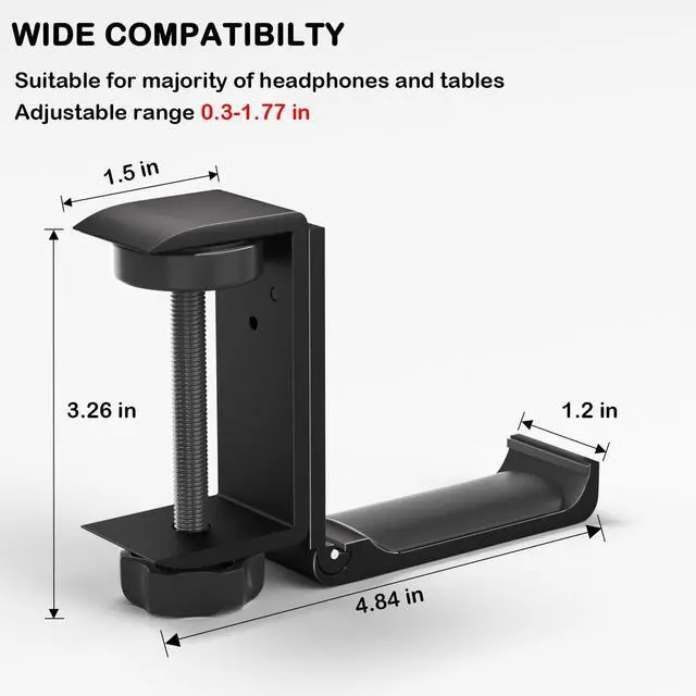 Alt view image 5 of 5 - Ahonnpely Headphone Stand - Aluminum Foldable Clamp-on Headphone Holder, Under Desk Gaming Headset Stand