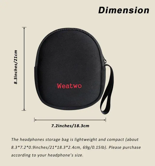 Alt view image 3 of 5 - Headphone Storage Bag for Travel Carrying SBR Lightweight Headset Case for Foldable Over Ear Headphones/Neckband Earbuds Compatible with Sony, Skullcandy, Plantronics, Bose, Beats, JBL, Sennheiser