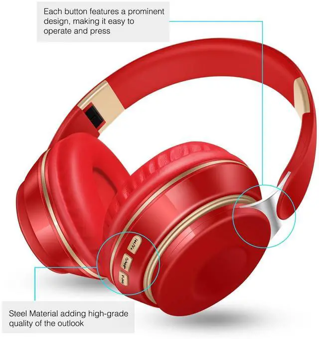 Alt view image 3 of 5 - RAT TAIL Bluetooth Headset, Chat- Comfortable Over Ear Stereo Wireless Mobile Phone Headphone with Mic, Soft Earmuffs/Foldable/TF/FM, 20H Playtime, Great for Music/Tour/Gym/Game/Chat (Hot Red)