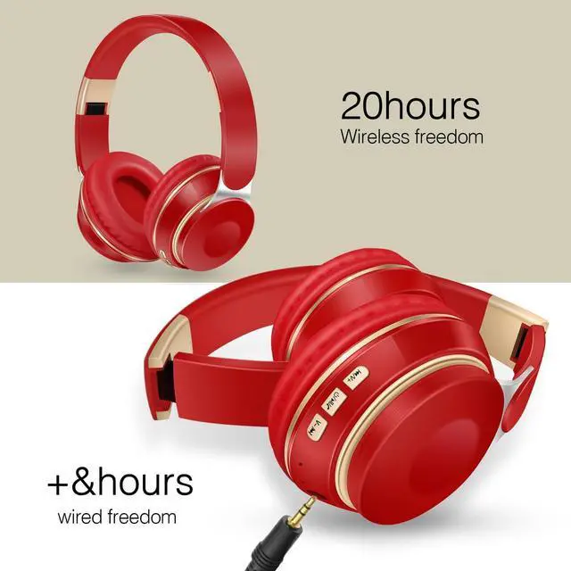 Alt view image 5 of 5 - RAT TAIL Bluetooth Headset, Chat- Comfortable Over Ear Stereo Wireless Mobile Phone Headphone with Mic, Soft Earmuffs/Foldable/TF/FM, 20H Playtime, Great for Music/Tour/Gym/Game/Chat (Hot Red)