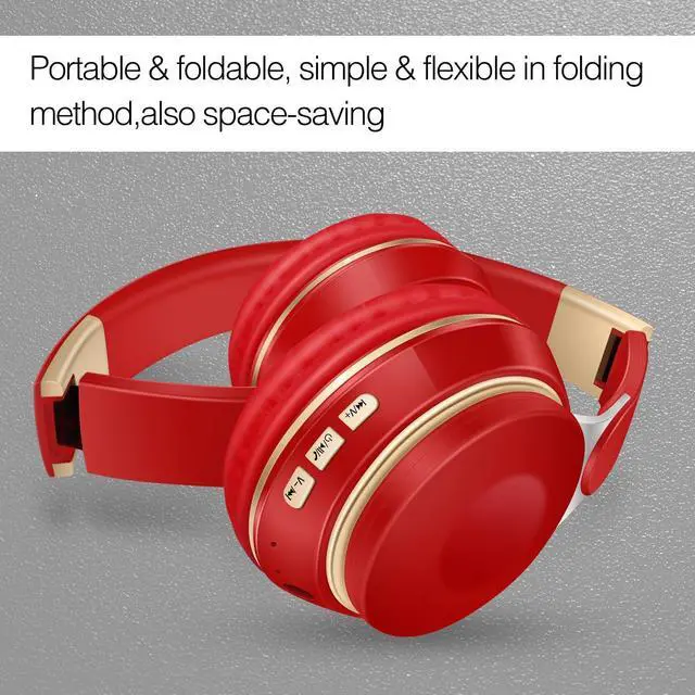 Alt view image 4 of 5 - RAT TAIL Bluetooth Headset, Chat- Comfortable Over Ear Stereo Wireless Mobile Phone Headphone with Mic, Soft Earmuffs/Foldable/TF/FM, 20H Playtime, Great for Music/Tour/Gym/Game/Chat (Hot Red)