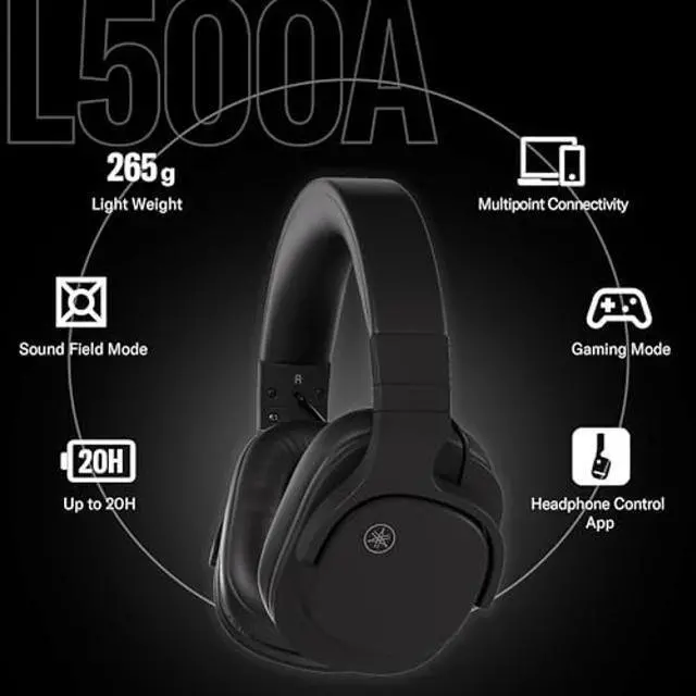 Alt view image 4 of 5 - Yamaha YH-L500A Wireless Over-Ear Headphones - Sound Field Mode, Lightweight, Bluetooth Multipoint, aptX Adaptive, Google Fast Pair (Black)