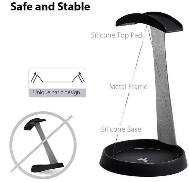 Alt view image 2 of 5 - Avantree Metal & Silicone Headphone Stand Hanger with Cable Holder, Black Desk Earphone Mount Rack for Sennheiser, Sony, Bose, Beats Gaming Headset Display, Fancy Music Studio Accessories - HS102
