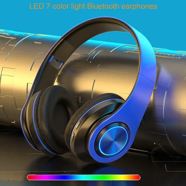 Alt view image 4 of 5 - Kids Bluetooth Over Ear Headphones, Colorful LED Lights Headphones with Built-in Mic, Bluetooth 5.0, Wired and Wireless Foldable Stereo Headphones for Classroom/Home Office/Tablet/Airplane(Blue)