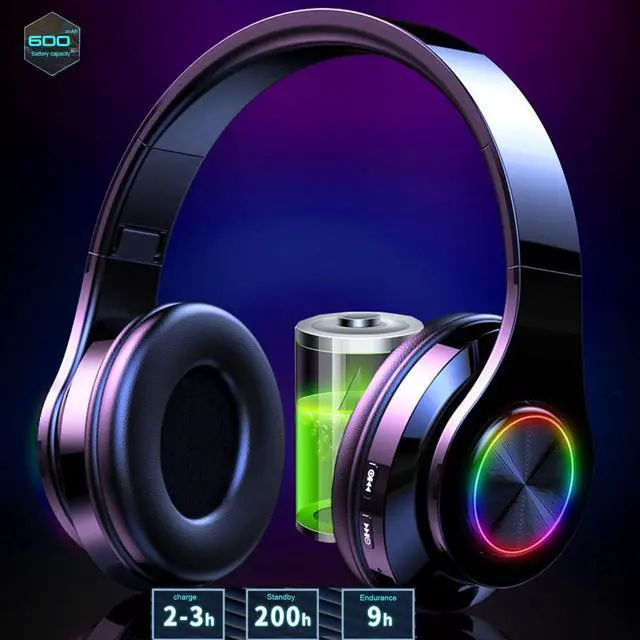 Alt view image 5 of 5 - Kids Bluetooth Over Ear Headphones, Colorful LED Lights Headphones with Built-in Mic, Bluetooth 5.0, Wired and Wireless Foldable Stereo Headphones for Classroom/Home Office/Tablet/Airplane(Blue)