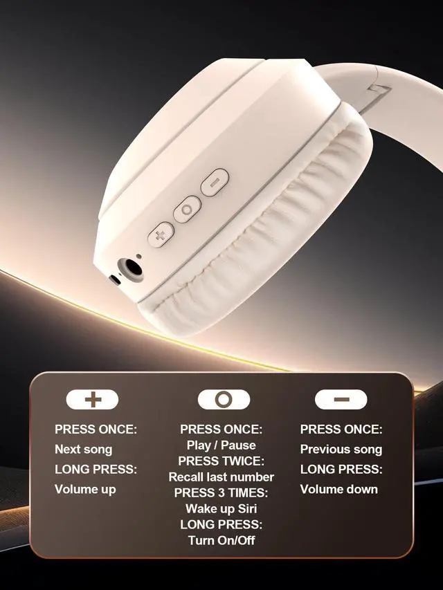 Alt view image 2 of 5 - Wireless Bluetooth Over-Ear Headphones, Foldable Lightweight Headset Music Hi-Res Sound, Ideal for Travel & Office Use (Compatible with Android & iOS) - Khaki