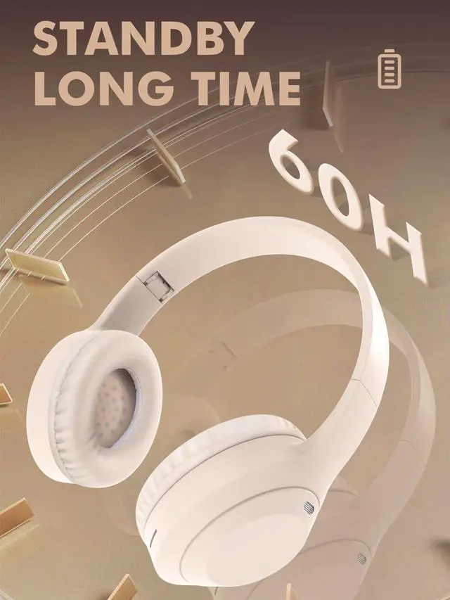 Alt view image 3 of 5 - Wireless Bluetooth Over-Ear Headphones, Foldable Lightweight Headset Music Hi-Res Sound, Ideal for Travel & Office Use (Compatible with Android & iOS) - Khaki