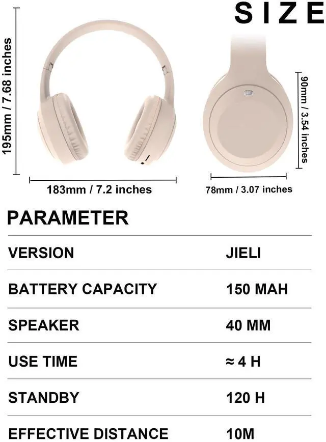 Alt view image 5 of 5 - Wireless Bluetooth Over-Ear Headphones, Foldable Lightweight Headset Music Hi-Res Sound, Ideal for Travel & Office Use (Compatible with Android & iOS) - Khaki