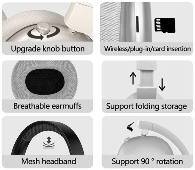Alt view image 4 of 5 - Wireless Over Ear Headphones, Bluetooth 5.4 Headphones, Built-in Mic, Hi-Res Audio, 36H Playtime, Foldable, Breathable Soft Earpads Adjustable Heads for iOS/Android/Samsung/PC - Space Gray