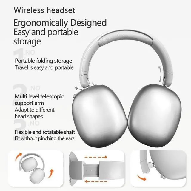 Alt view image 3 of 5 - Wireless Over Ear Headphones, Bluetooth 5.4 Headphones, Built-in Mic, Hi-Res Audio, 36H Playtime, Foldable, Breathable Soft Earpads Adjustable Heads for iOS/Android/Samsung/PC - White