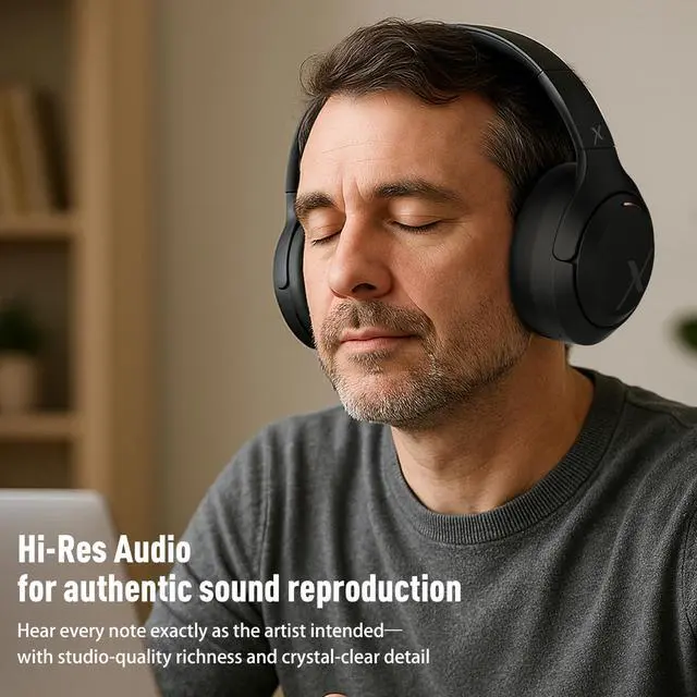 Alt view image 2 of 5 - Riwbox Hybrid Active Noise Cancelling Headphones,Wireless Over Ear Bluetooth Headset,60H Playtime,Hi-Res Audio, Foldable,Bluetooth V5.4,Comfort&Immersion for Work,Commuting (Black)