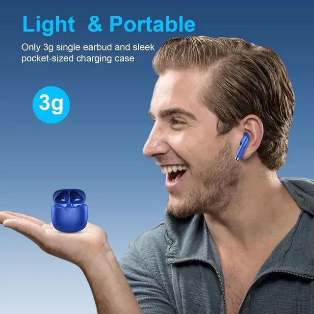 Alt view image 4 of 5 - Wireless Earbuds, Bluetooth 5.4 Earbuds Stereo Bass, Bluetooth Headphones in Ear Noise Cancelling Mic, Earphones IP7 Waterproof Sports, 32H Playtime USB C Charging Case Blue Ear Buds for Android iOS