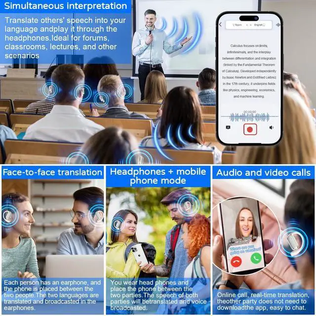 Alt view image 4 of 5 - AI Real-Time Translation Earbuds-3-in-1 Wireless Bluetooth Translation Headphones for 144 Languages & Accents,Compatible with iOS & Android, Translation Device for Travel, Business, Learning (Pink)