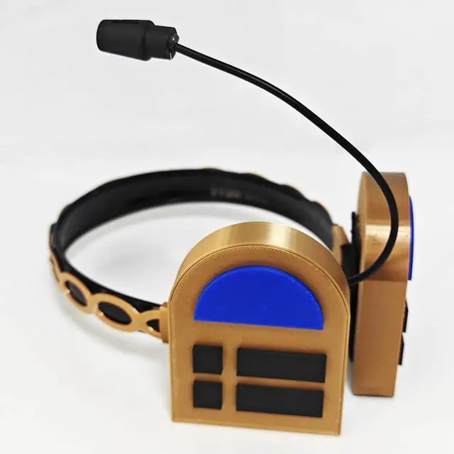 Alt view image 2 of 5 - Anime Role Cosplay Headwear 3D Printed Decorative Headphones with Microphone Gold and Blue Nonfunctional Headgear