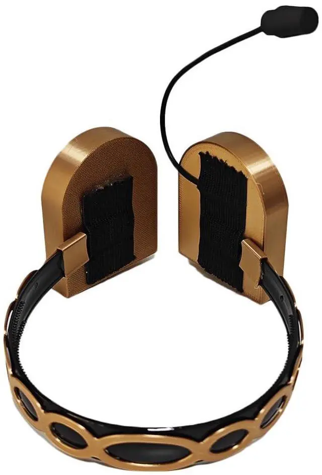 Alt view image 5 of 5 - Anime Role Cosplay Headwear 3D Printed Decorative Headphones with Microphone Gold and Blue Nonfunctional Headgear