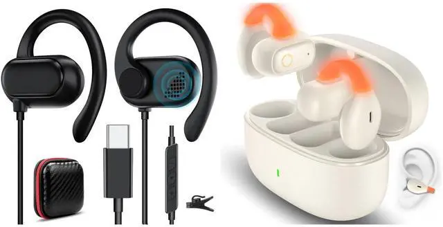 Main image of TOPAUX Wireless Earbuds Open Ear Clip On Bluetooth Headset Bass Stereo Over Ear Arc Sports Type C Headphone Open Ear Adjustable Over Ear Hook Headset School Kid Corded Earphone Laptop Wired Earbuds