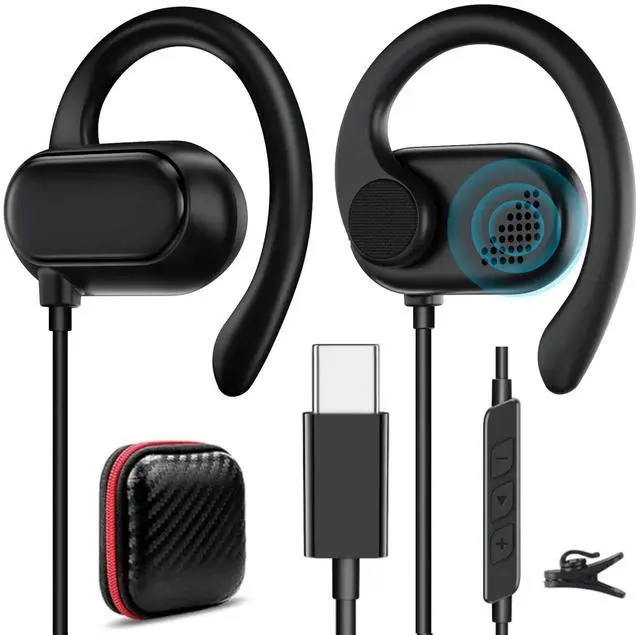 Alt view image 2 of 5 - TOPAUX Wireless Earbuds Open Ear Clip On Bluetooth Headset Bass Stereo Over Ear Arc Sports Type C Headphone Open Ear Adjustable Over Ear Hook Headset School Kid Corded Earphone Laptop Wired Earbuds