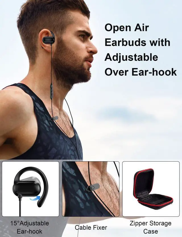Alt view image 3 of 5 - TOPAUX Wireless Earbuds Open Ear Clip On Bluetooth Headset Bass Stereo Over Ear Arc Sports Type C Headphone Open Ear Adjustable Over Ear Hook Headset School Kid Corded Earphone Laptop Wired Earbuds