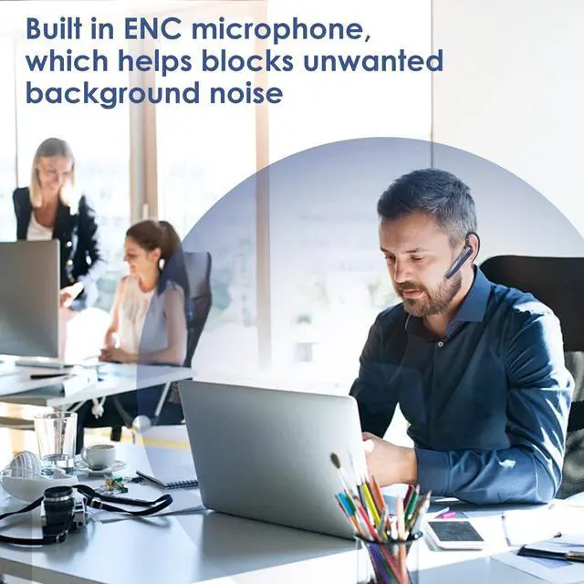 Alt view image 3 of 5 - ICOMTOFIT Bluetooth Headset with Microphone, Wireless Earpiece with Charging Case for Cellphones, PC, Single Ear Headset with Mute for Trucker Driver, Remote Work, Skype, Zoom, Teams, Call Center