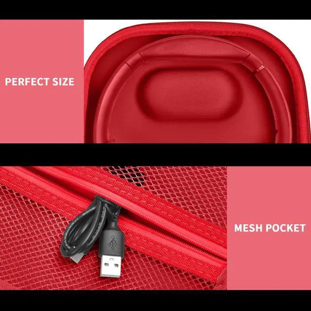 Alt view image 4 of 5 - Headphone Case Compatible with BERIBES/for JBL Tune 510BT/ 720BT/ for Sony WH-CH520/ WH-CH720N/ WH-1000XM4/ for TOZO HT2 Noise Cancelling Headphones, Wireless Bluetooth Over Ear Earphone Bag (Red)