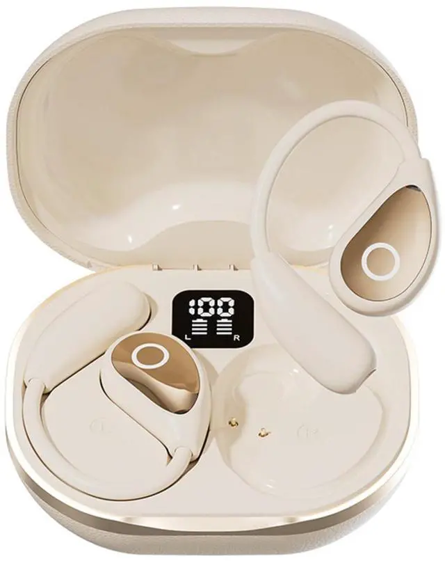 Main image of Xmenha Over The Ear Open Ear Earbuds Headphones Wireless Bluetooth Sports Workout Outer Outside Air Bone Conduction Around Ear Wireless Earbuds Running Out of Ear Headphones with Ear Hooks Beige