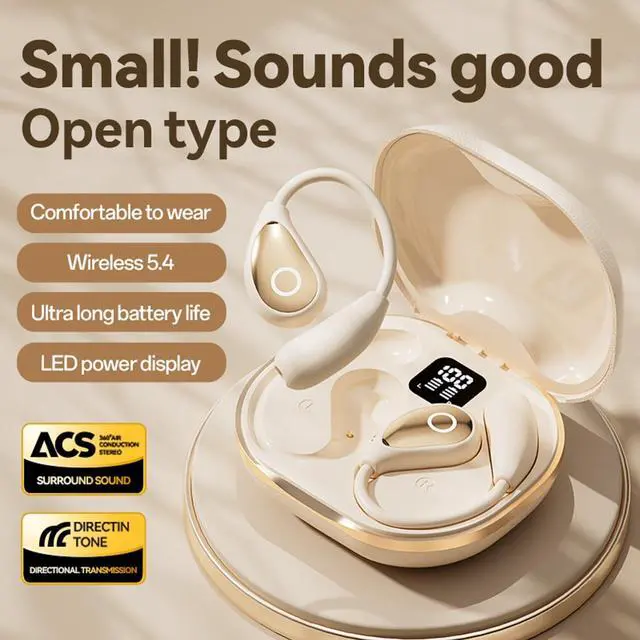 Alt view image 2 of 5 - Xmenha Over The Ear Open Ear Earbuds Headphones Wireless Bluetooth Sports Workout Outer Outside Air Bone Conduction Around Ear Wireless Earbuds Running Out of Ear Headphones with Ear Hooks Beige