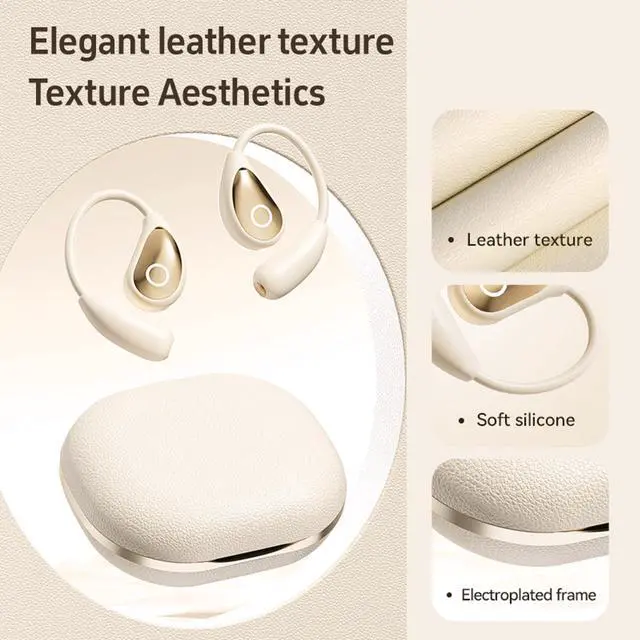 Alt view image 3 of 5 - Xmenha Over The Ear Open Ear Earbuds Headphones Wireless Bluetooth Sports Workout Outer Outside Air Bone Conduction Around Ear Wireless Earbuds Running Out of Ear Headphones with Ear Hooks Beige