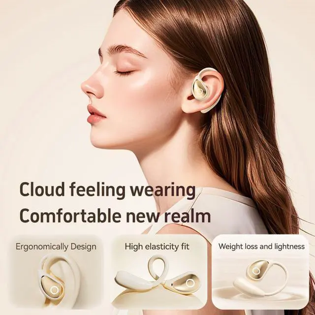 Alt view image 4 of 5 - Xmenha Over The Ear Open Ear Earbuds Headphones Wireless Bluetooth Sports Workout Outer Outside Air Bone Conduction Around Ear Wireless Earbuds Running Out of Ear Headphones with Ear Hooks Beige