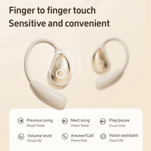 Alt view image 5 of 5 - Xmenha Over The Ear Open Ear Earbuds Headphones Wireless Bluetooth Sports Workout Outer Outside Air Bone Conduction Around Ear Wireless Earbuds Running Out of Ear Headphones with Ear Hooks Beige