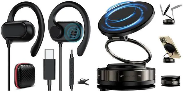 Main image of USB Type C Headphone Open Ear Adjustable Over Ear Hook Headset for MagSafe Car Mont 360deg Rotation Magnetic Adjustable Dashboard Windshield Vacuum Suction Bracket Foldable Stand Cell Phone Holder