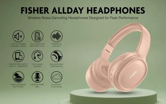 Alt view image 3 of 5 - Fisher Active Noise Cancelling Headphones, Over Ear Wireless Bluetooth 5.3 w Microphone, Lightweight Comfortable Headset for Home Travel, 16H Playtime, Rechargeable, Hi-Res Sound Audio, Deep Bass