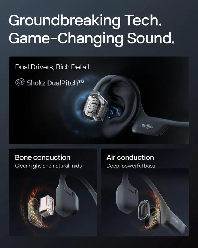 Alt view image 4 of 5 - SHOKZ New OpenRun Pro 2 - Open-Ear, Bone Conduction Sport Headphones - with Reflective Strip - Sweat Resistant, Workout Headphones - Secure, Wireless, Comfortable Fit-Deep Bass and Smart Mic App