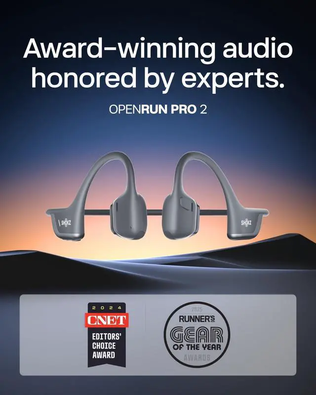 Alt view image 2 of 5 - SHOKZ New OpenRun Pro 2 - Open-Ear, Bone Conduction Sport Headphones - with Reflective Strip - Sweat Resistant, Workout Headphones - Secure, Wireless, Comfortable Fit-Deep Bass and Smart Mic App