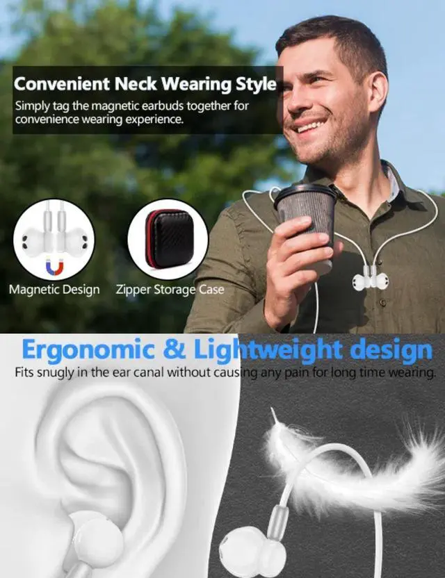 Alt view image 3 of 5 - USB Type C Headphone Open Ear Adjustable Over Ear Hook USB C Headphones with Microphone for iPad 11 10 Samsung S25 S24 S23 A16 A53 A26 A36 A56 in-Ear Noise Canceling Magnetic Type C Wired Earbuds
