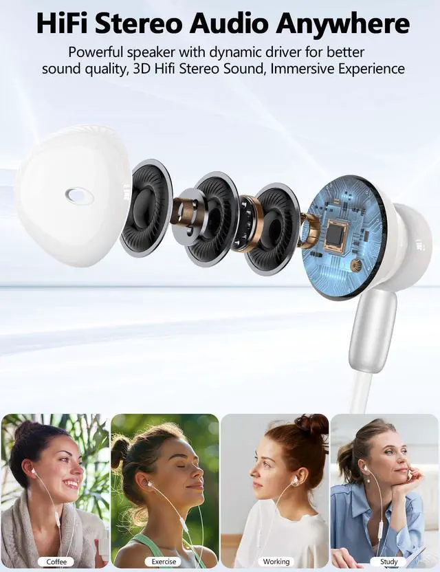 Alt view image 5 of 5 - USB Type C Headphone Open Ear Adjustable Over Ear Hook USB C Headphones with Microphone for iPad 11 10 Samsung S25 S24 S23 A16 A53 A26 A36 A56 in-Ear Noise Canceling Magnetic Type C Wired Earbuds