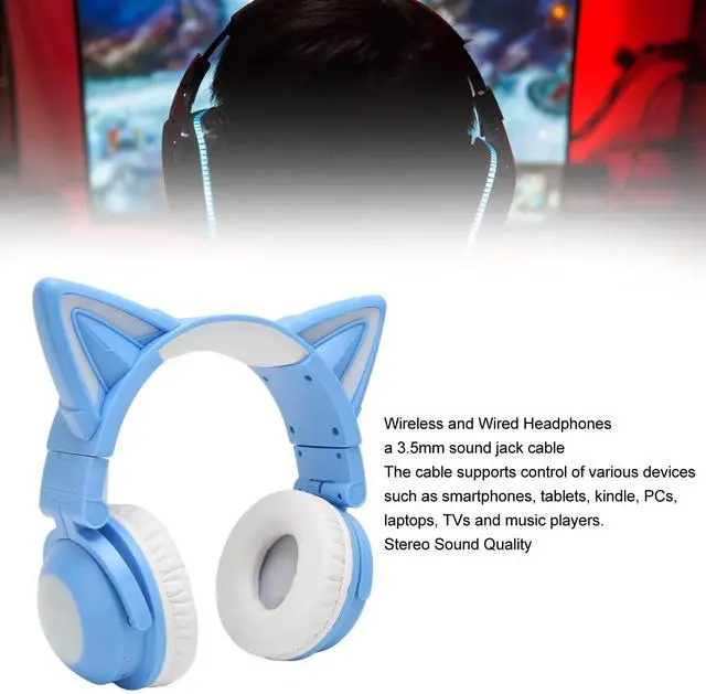 Alt view image 3 of 5 - Cat Ear Headphones,BT Headset for Smartphone Laptop PC, Regulated Headband, 7 Colors Headset with 3.5mm Cable, 11h Stereo Play for Childs Students School Travel (Blue)